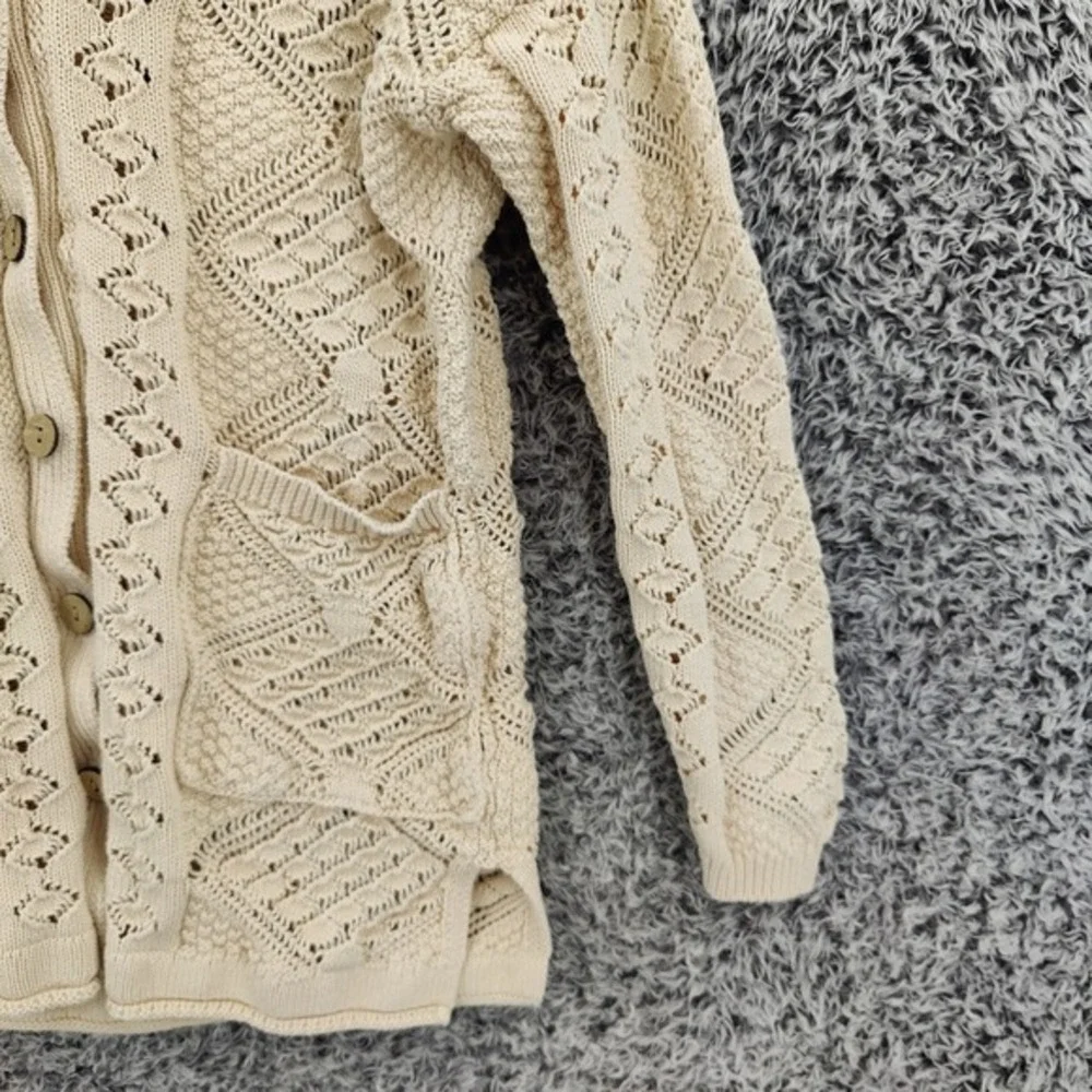 Free People Beach Women Preppy Coastal Pointelle Crochet Cardigan XS Cream Knit